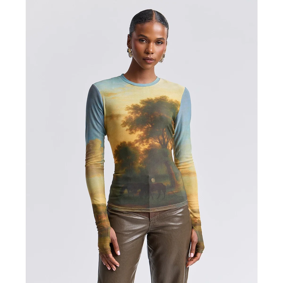 Blusa en Malla Estampada de Manga Larga - imagen 6