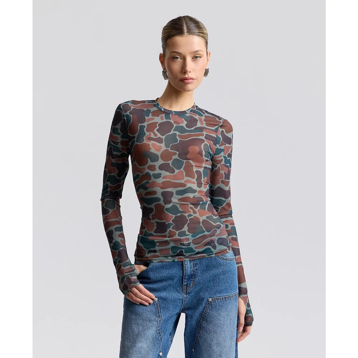 Blusa en Malla Estampada de Manga Larga - imagen 4