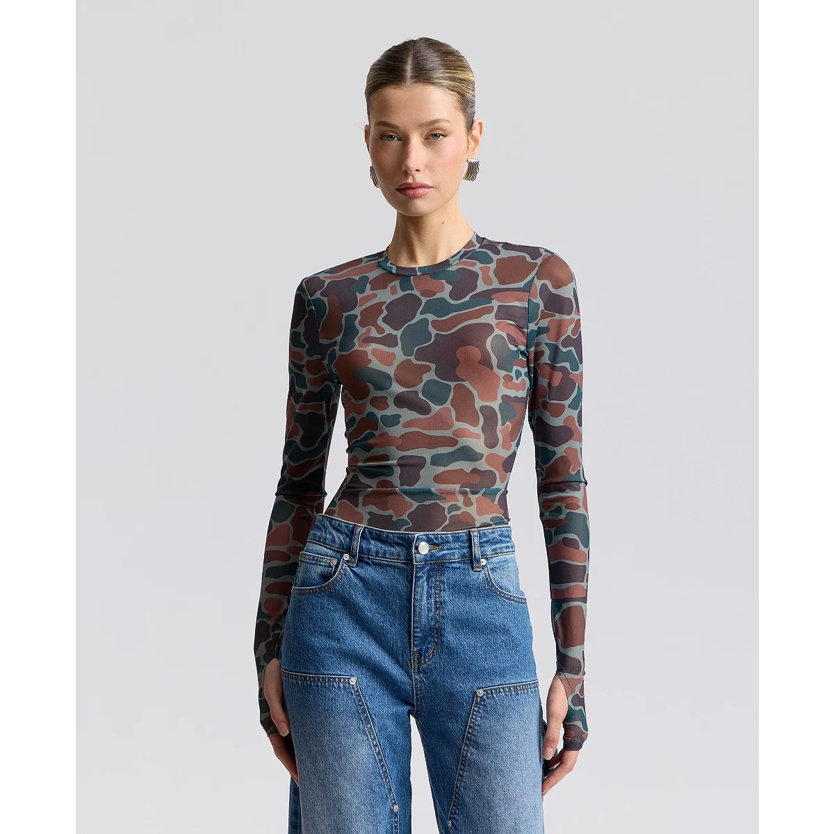 Blusa en Malla Estampada de Manga Larga - imagen 7