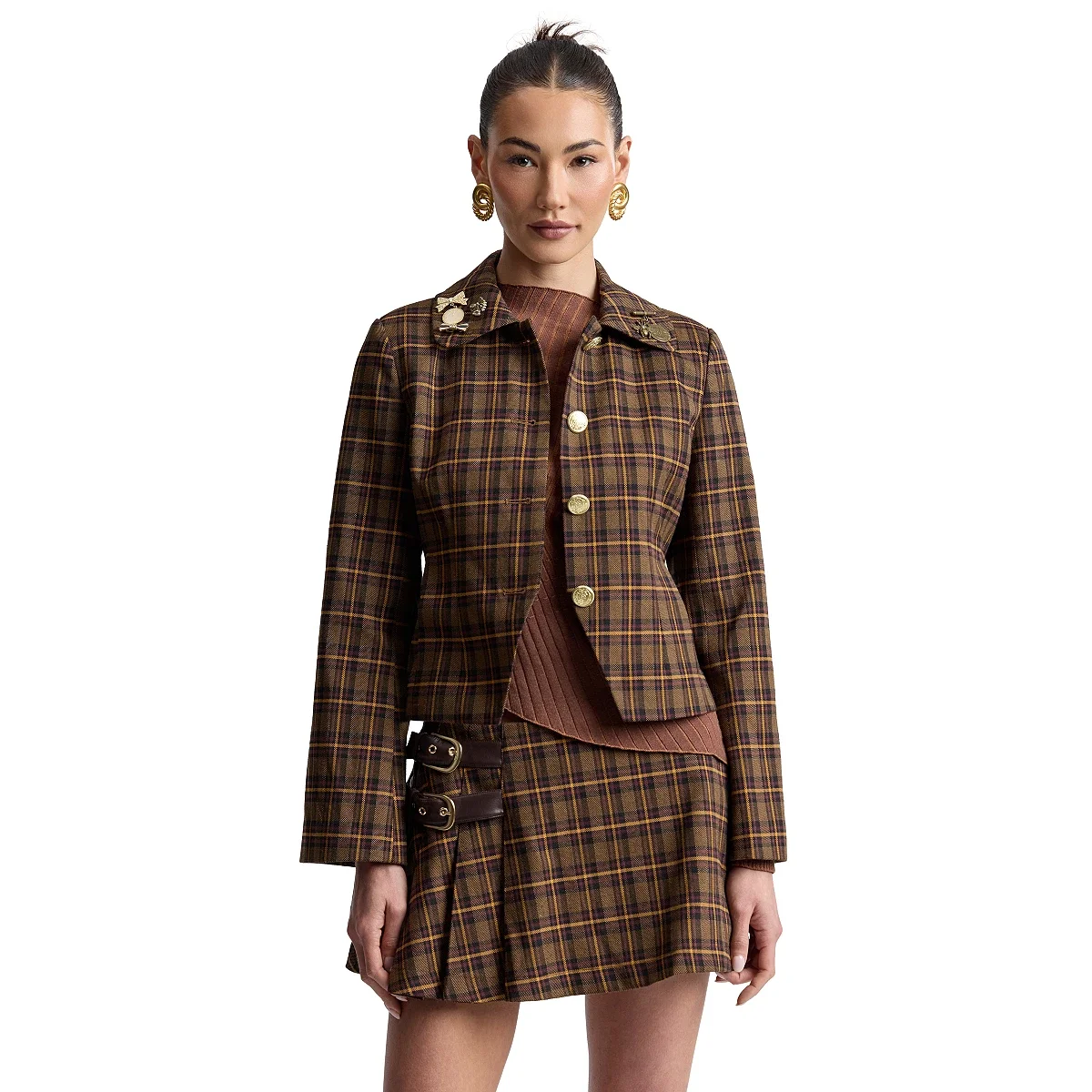 Minifalda Short con Cinturón Retro Plaid