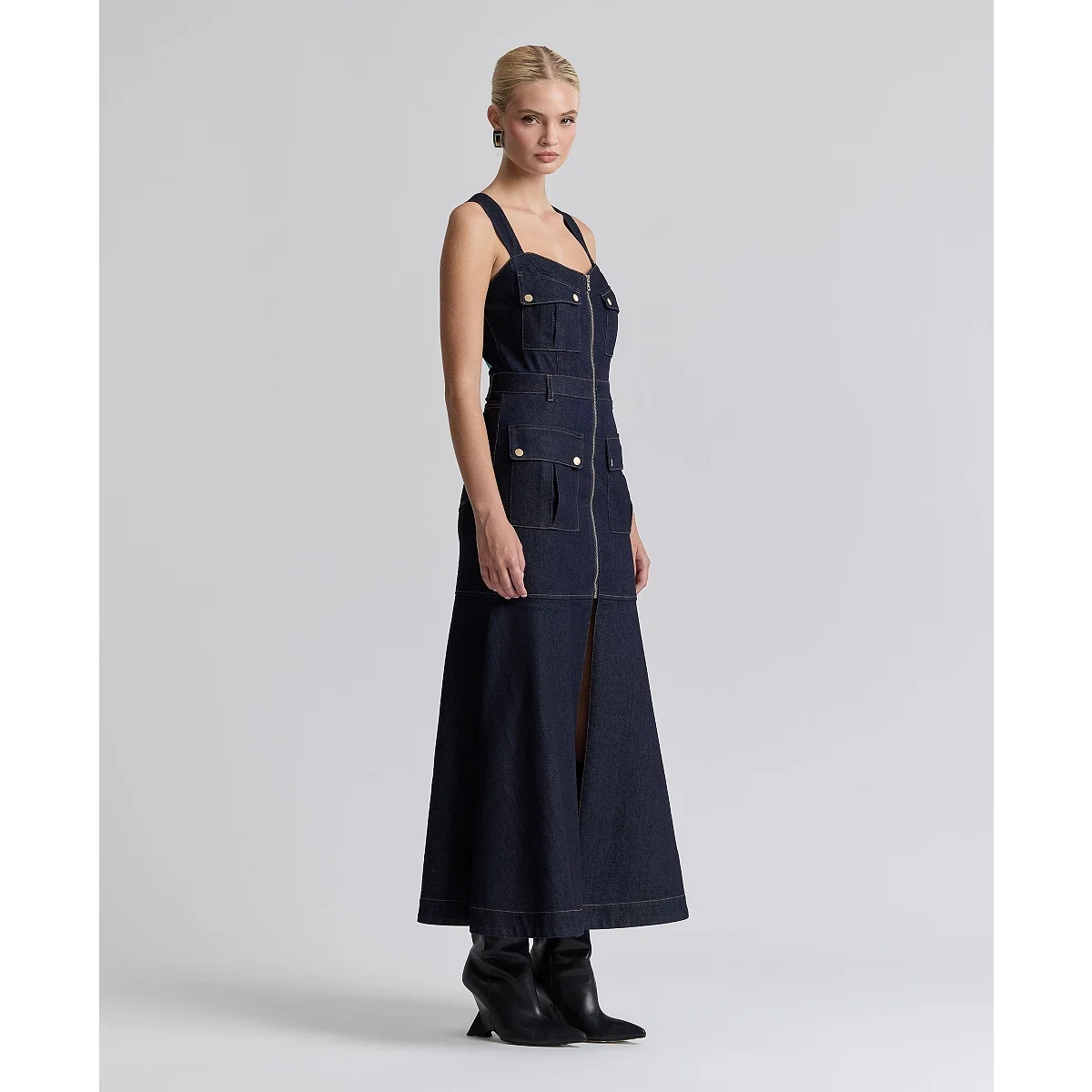 Vestido Midi en Denim con Cremallera y Bolsillos Cargo - imagen 5
