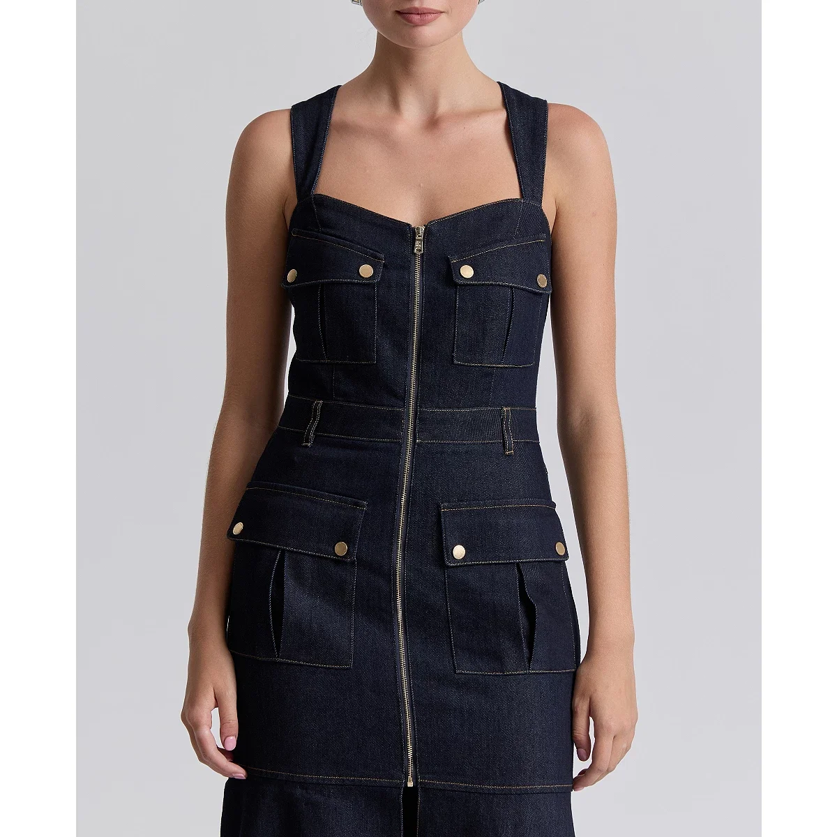 Vestido Midi en Denim con Cremallera y Bolsillos Cargo - imagen 6