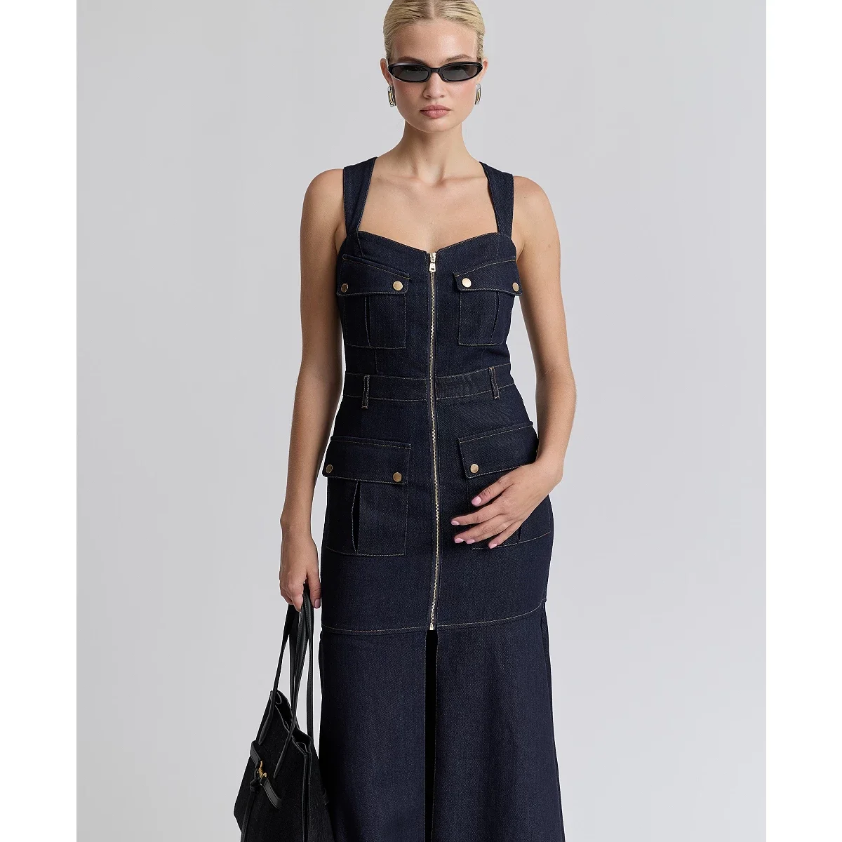 Vestido Midi en Denim con Cremallera y Bolsillos Cargo - imagen 7