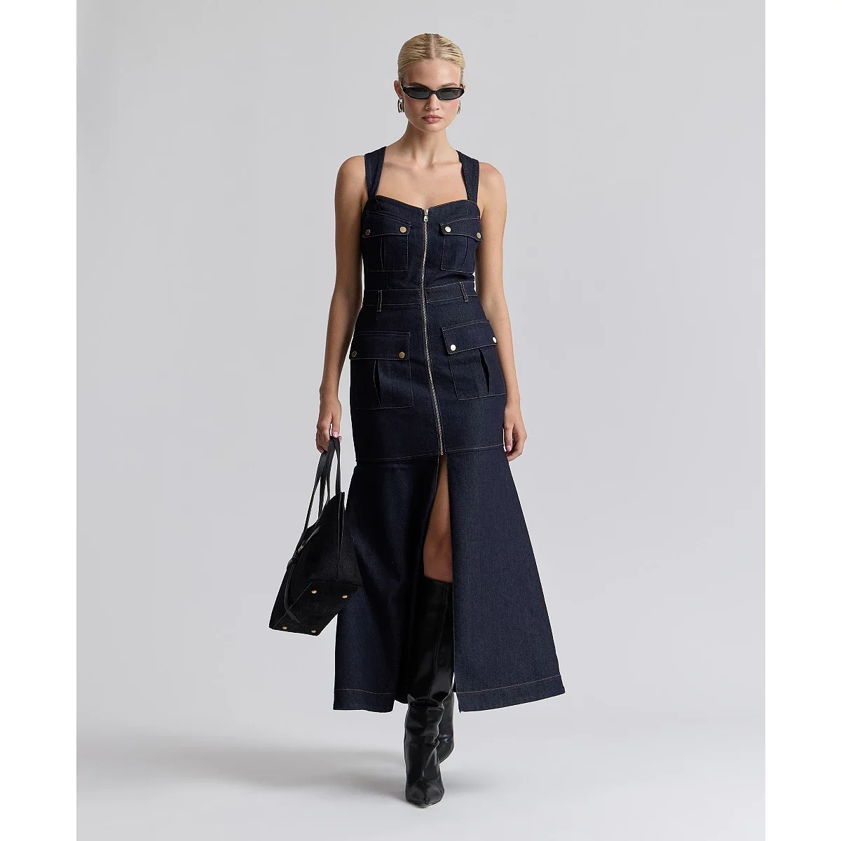 Vestido Midi en Denim con Cremallera y Bolsillos Cargo - imagen 3