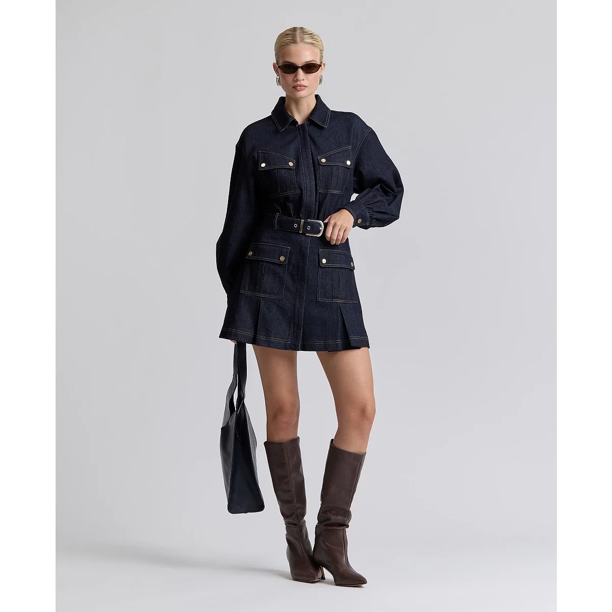 Minivestido Cargo con Cinturón en Denim - imagen 7
