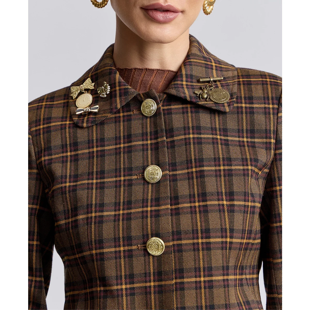 Chaqueta Entallada con Cuello en Pico Retro Plaid - imagen 9