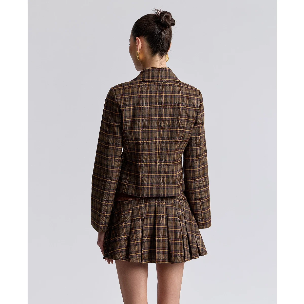Chaqueta Entallada con Cuello en Pico Retro Plaid - imagen 5