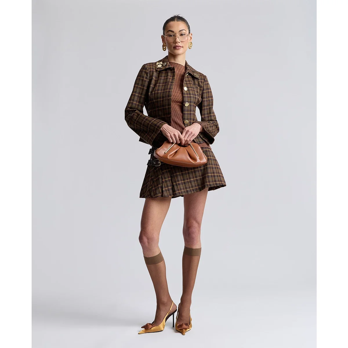 Chaqueta Entallada con Cuello en Pico Retro Plaid - imagen 2