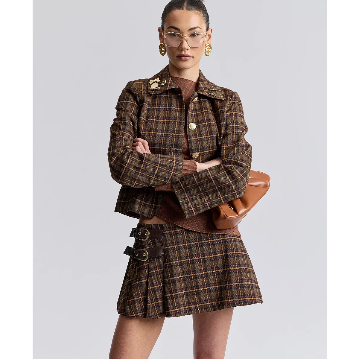 Chaqueta Entallada con Cuello en Pico Retro Plaid - imagen 6
