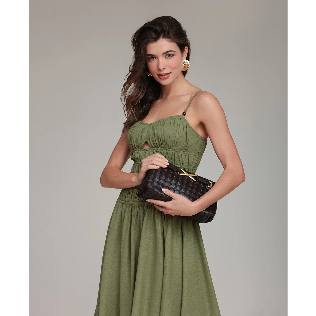 Vestido Midi Asimetrico en Mezcla de Lino