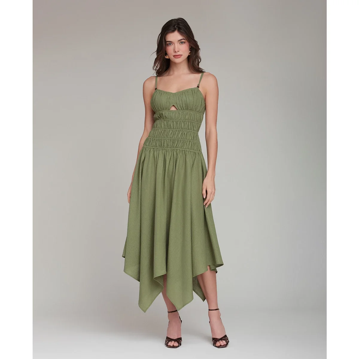 Vestido Midi Asimetrico en Mezcla de Lino