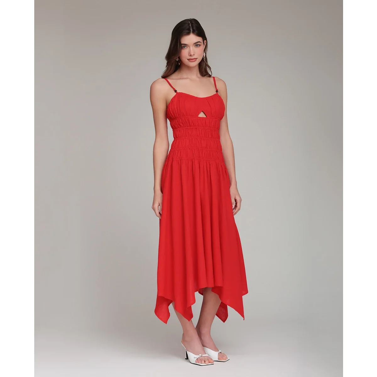 Vestido Midi Asimétrico de Lino con Dobladillo Pañuelo