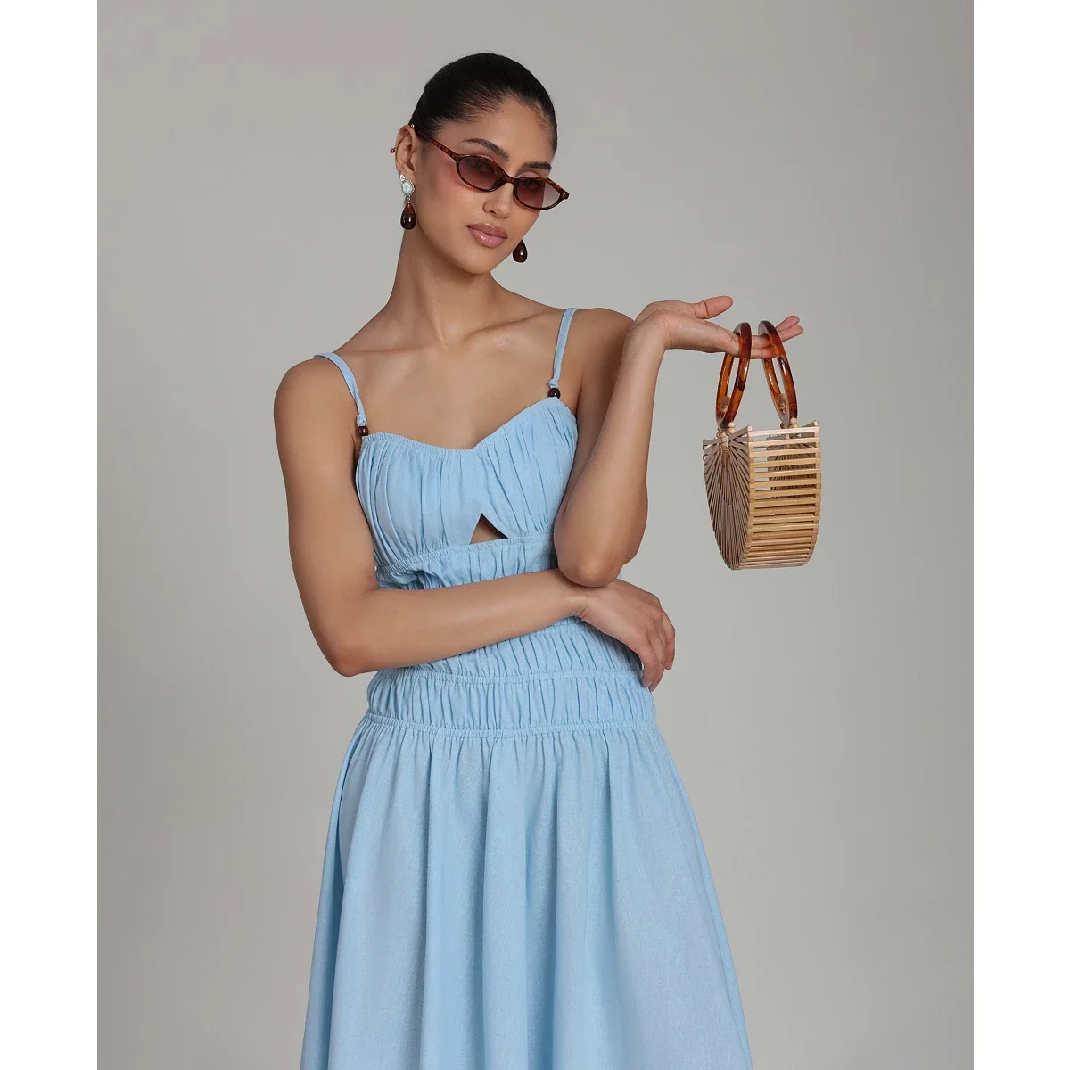 Vestido Midi Asimetrico de Lino Mezclado - imagen 5