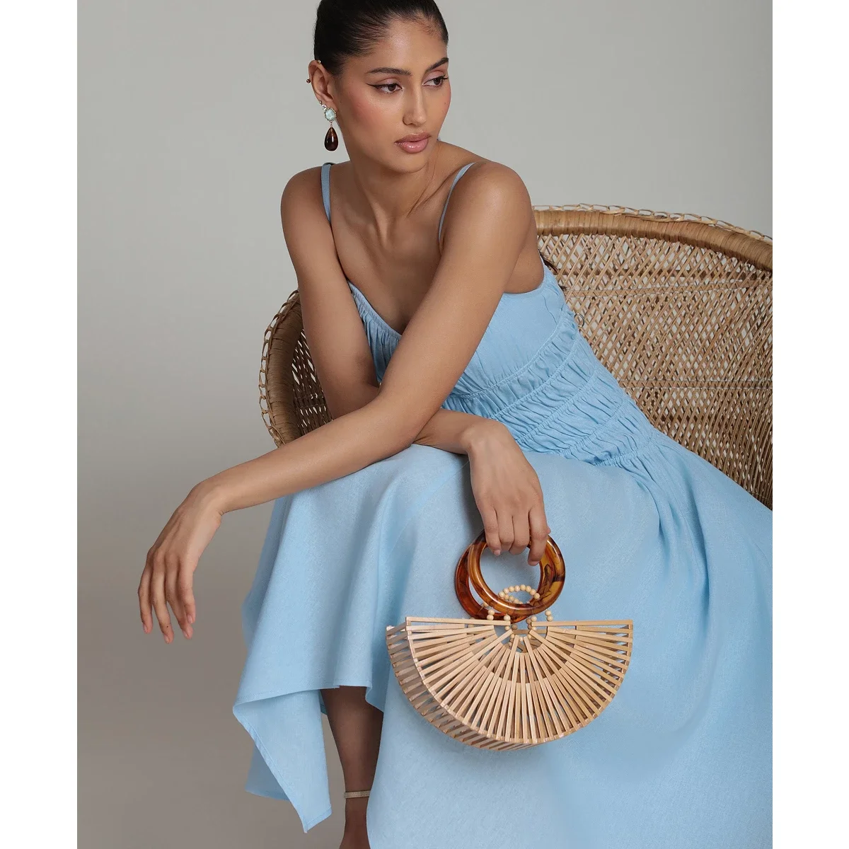 Vestido Midi Asimetrico de Lino Mezclado - imagen 6