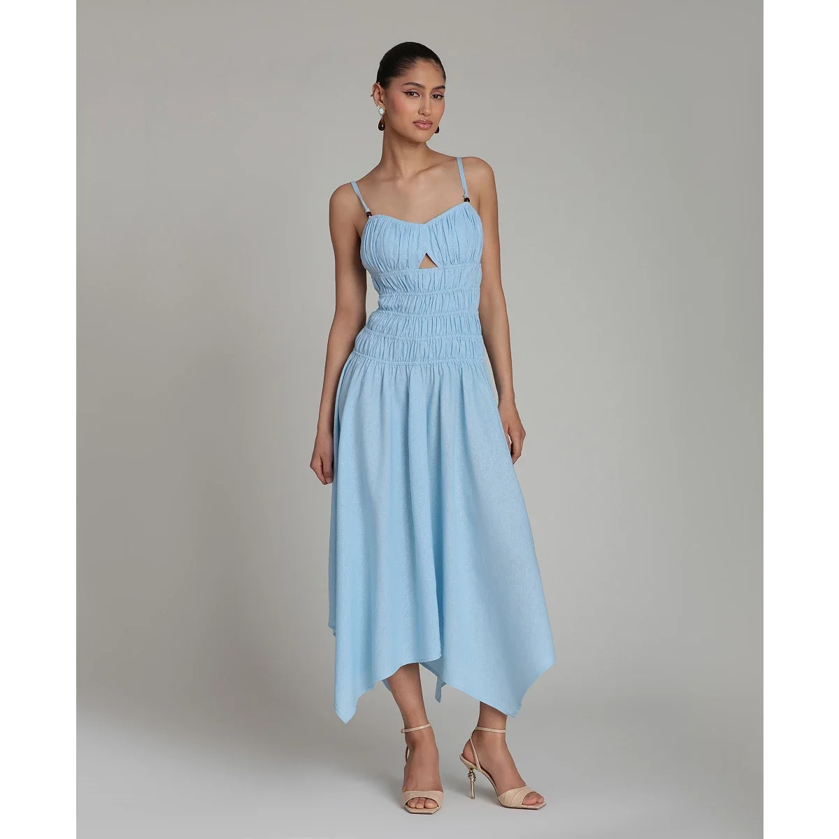 Vestido Midi Asimetrico de Lino Mezclado - imagen 3