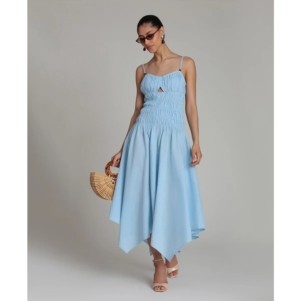 Vestido Midi Asimetrico de Lino Mezclado - imagen 4