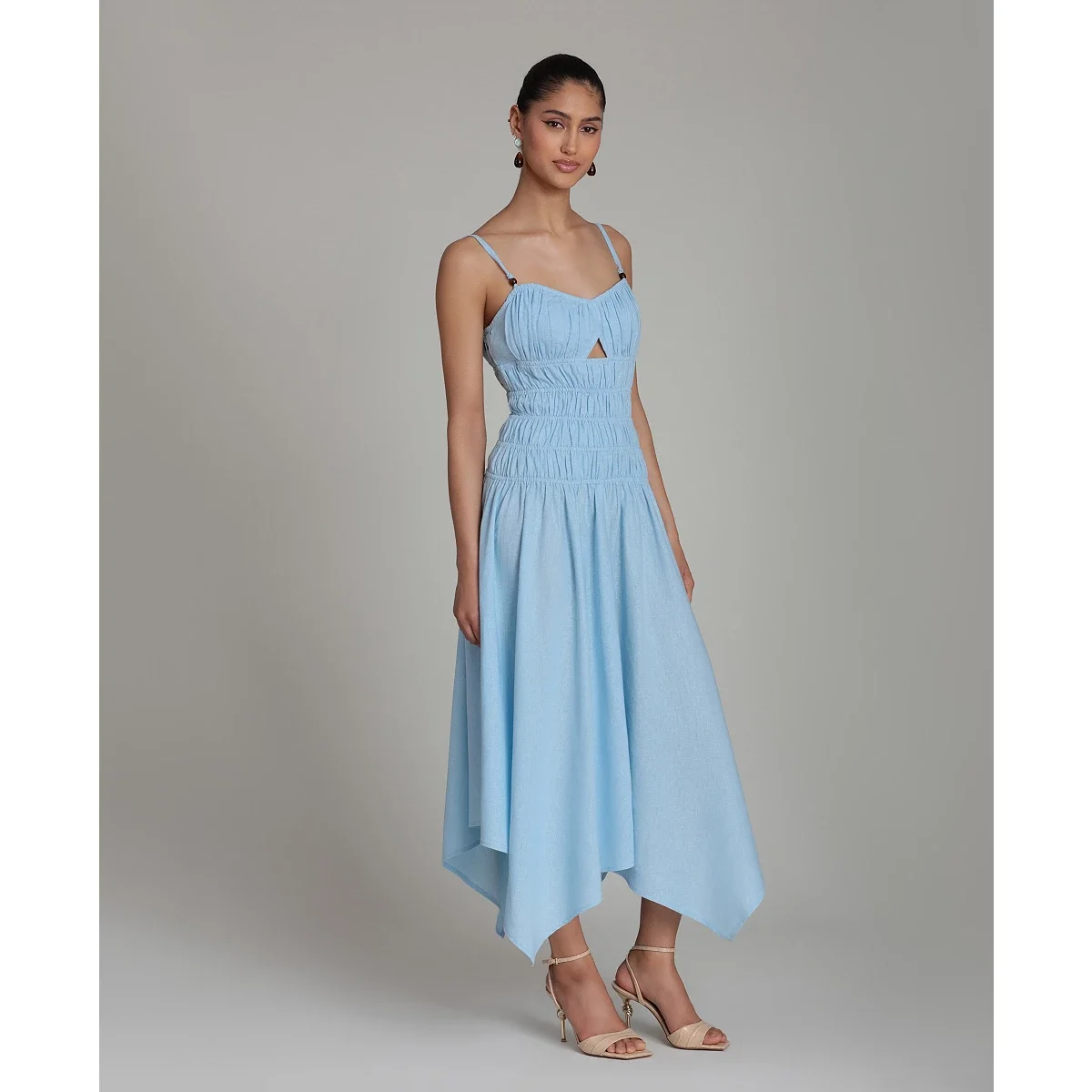 Vestido Midi Asimetrico de Lino Mezclado