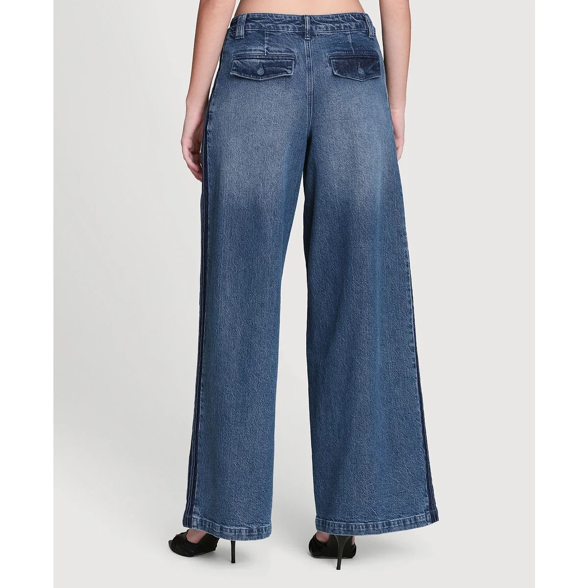 Pantalón en Denim de Tiro Medio con Franja Lateral - imagen 4