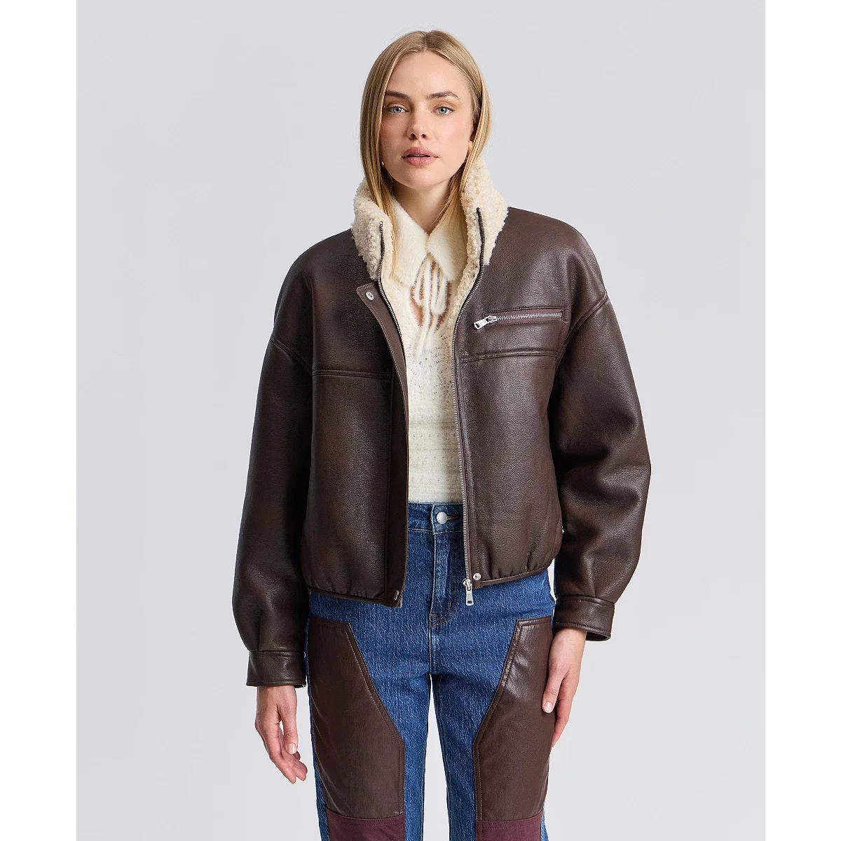 Chaqueta Bomber Oversized de Piel Sintetica - imagen 6