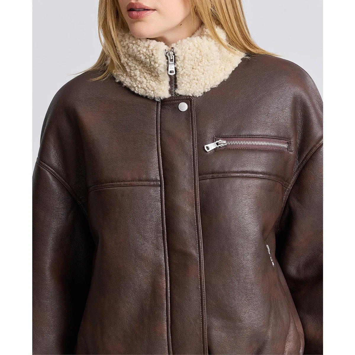 Chaqueta Bomber Oversized de Piel Sintetica - imagen 5