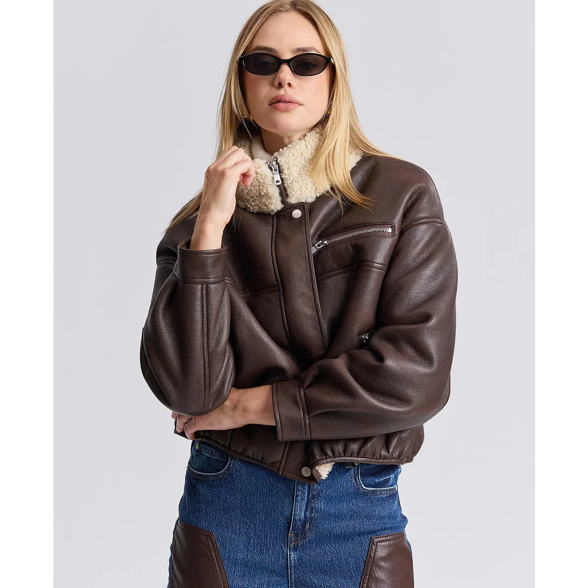 Chaqueta Bomber Oversized de Piel Sintetica - imagen 7