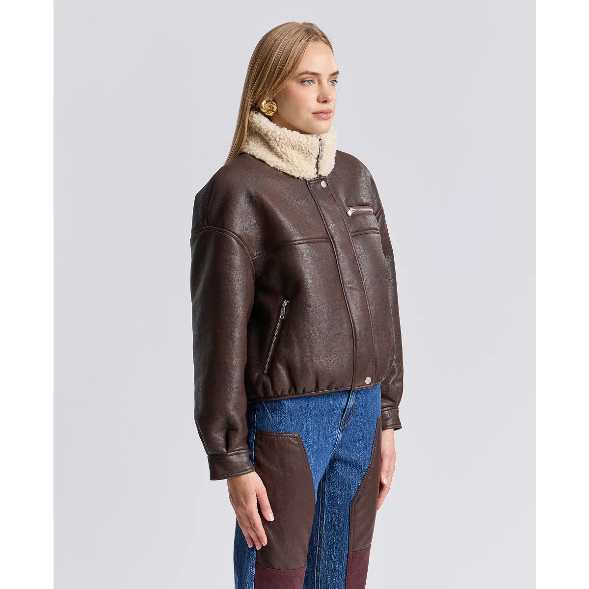 Chaqueta Bomber Oversized de Piel Sintetica - imagen 4