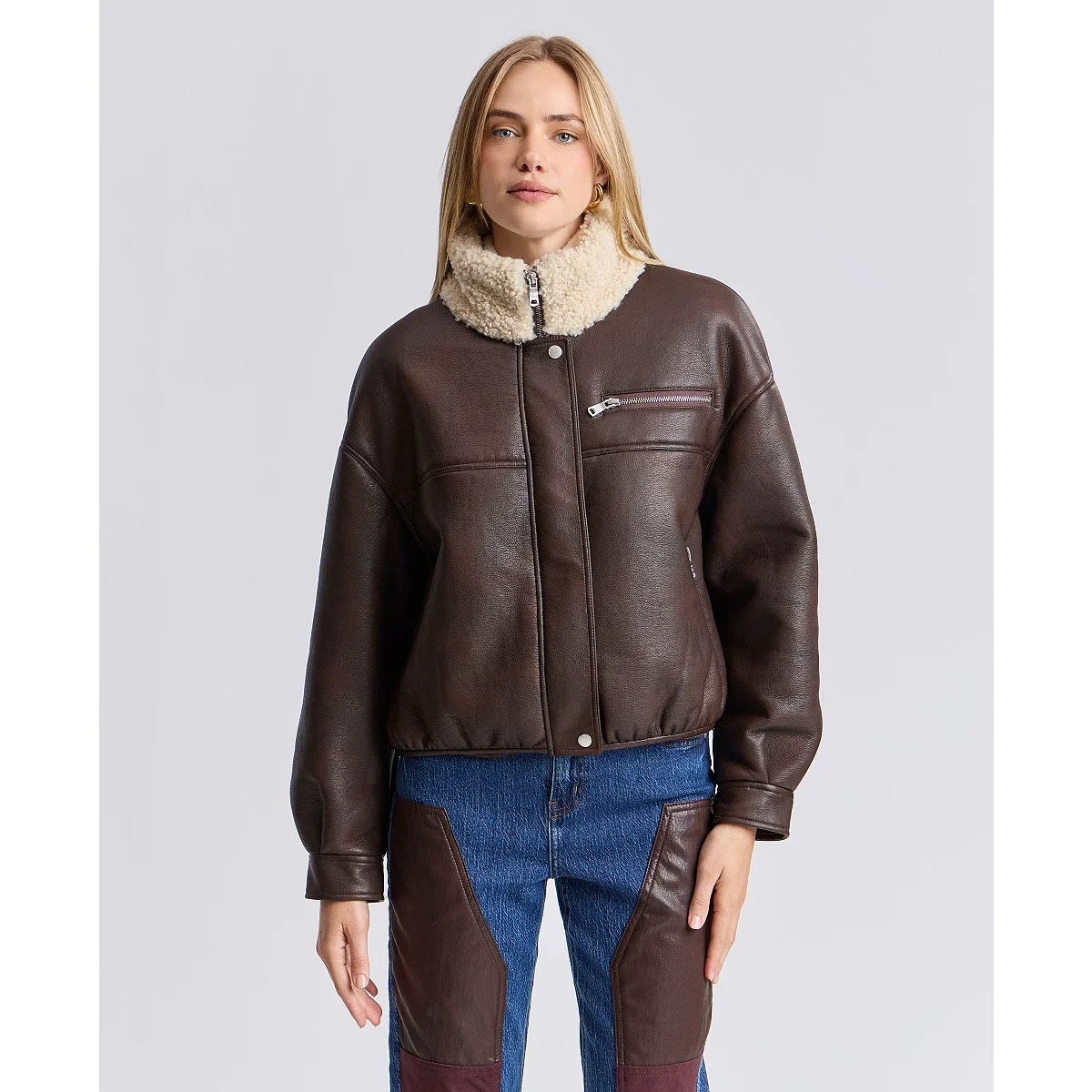 Chaqueta Bomber Oversized de Piel Sintetica - imagen 8