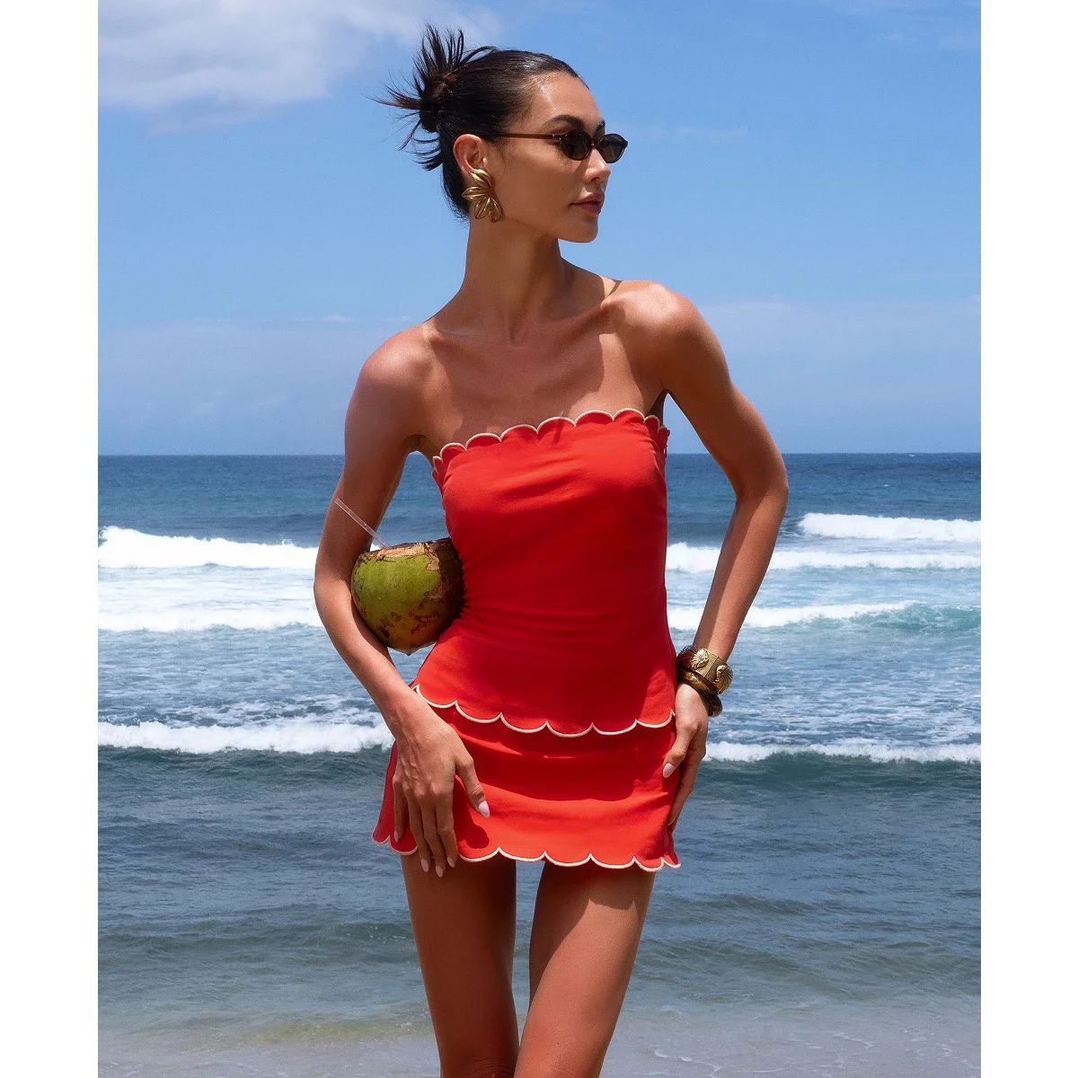 Minifalda con Short y Borde Ondulado - imagen 8