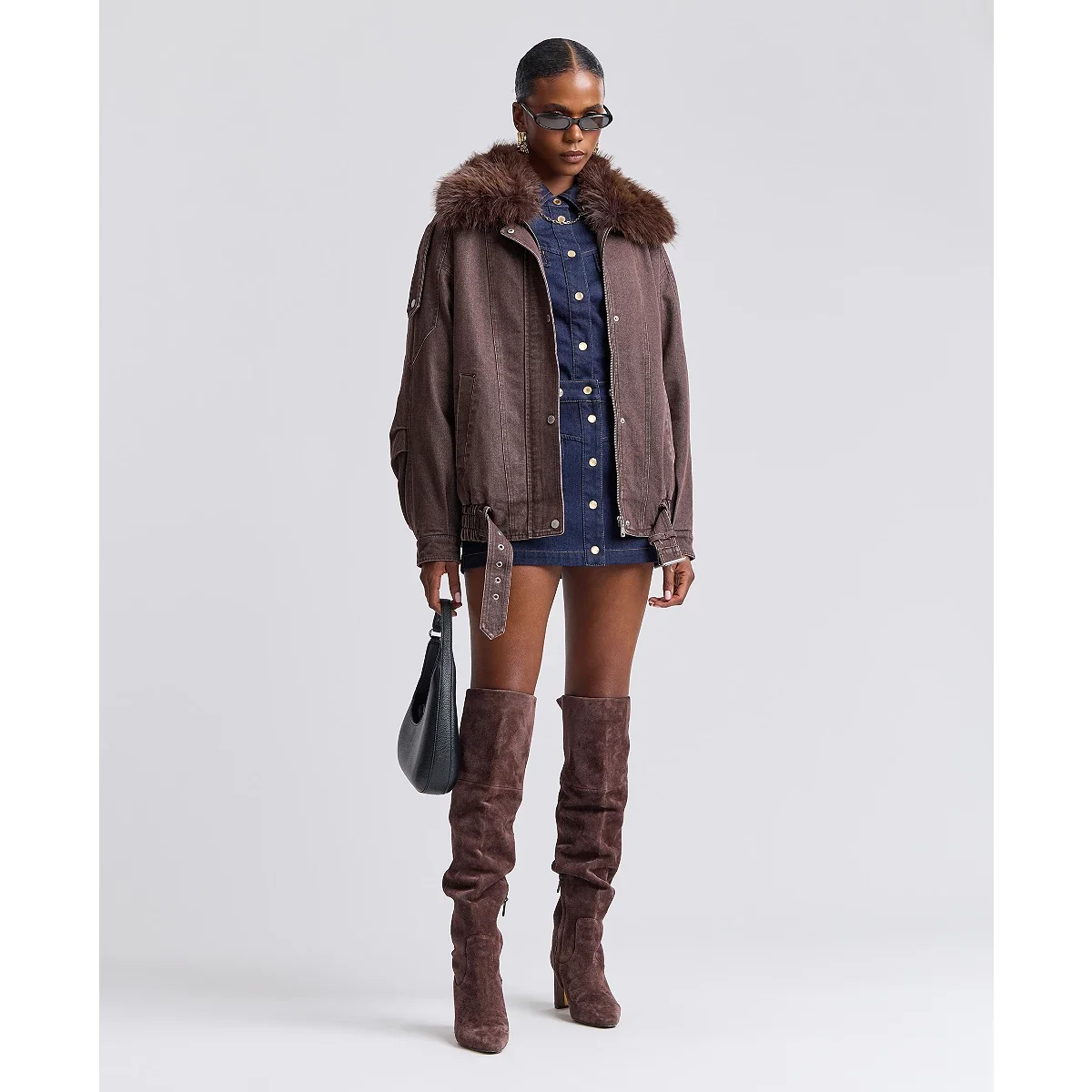 Chaqueta Bomber Oversize con Cuello de Piel Sintética Desmontable - imagen 4