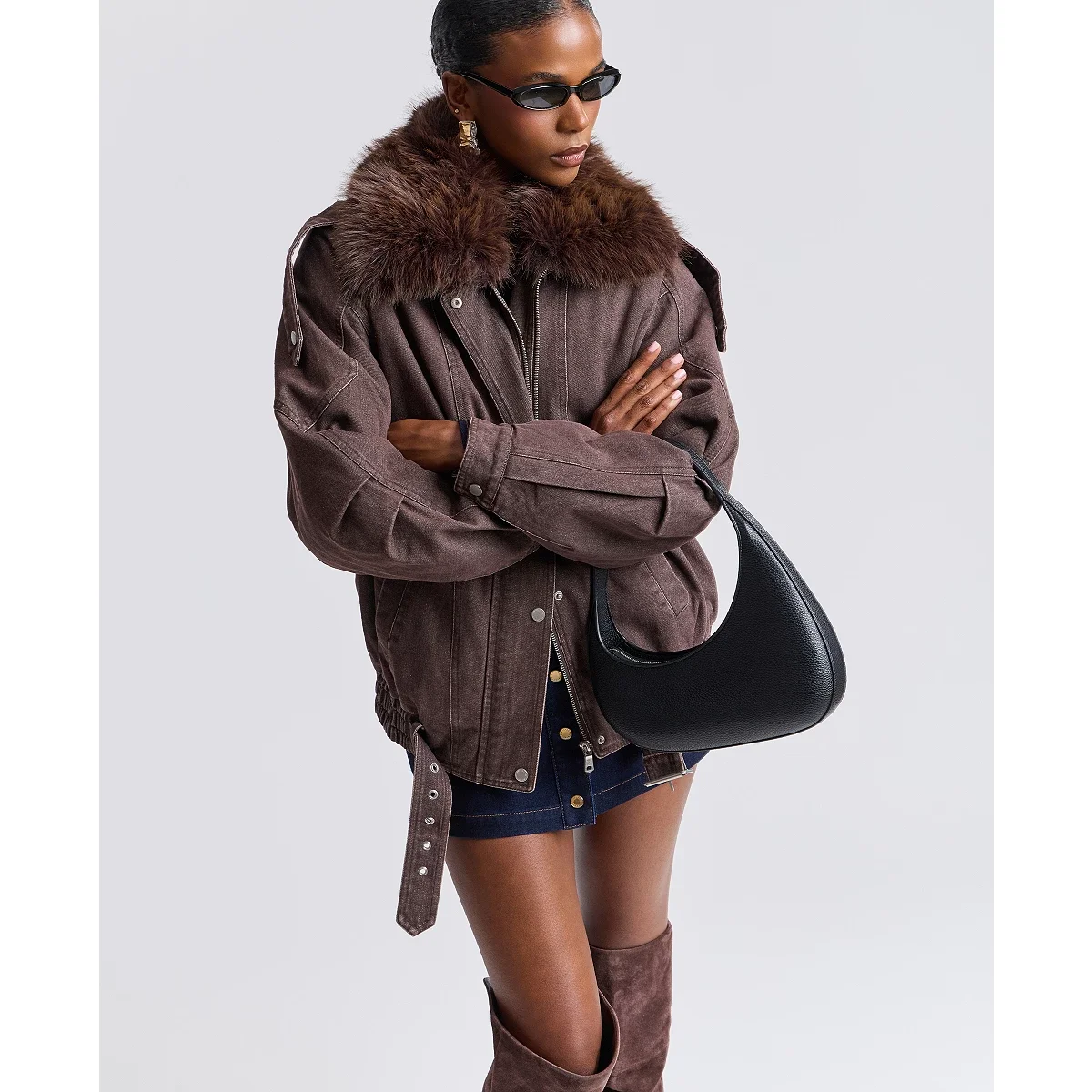 Chaqueta Bomber Oversize con Cuello de Piel Sintética Desmontable - imagen 7
