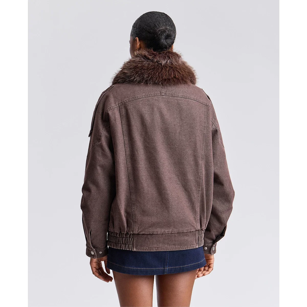 Chaqueta Bomber Oversize con Cuello de Piel Sintética Desmontable - imagen 5