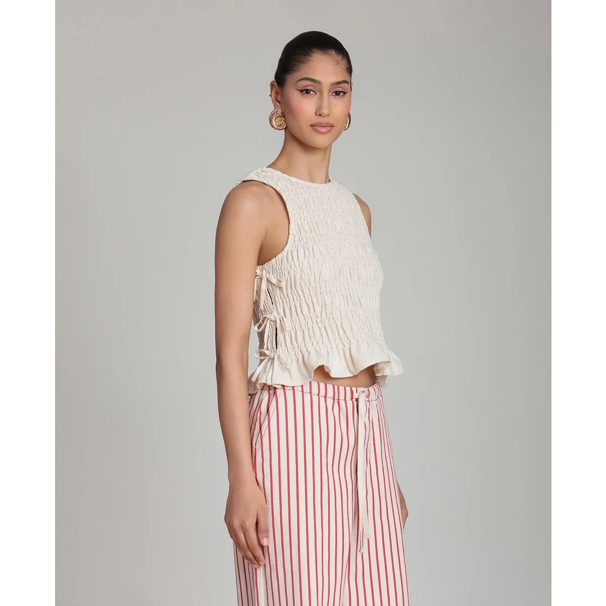 Blusa con Lazada Lateral y Fruncidos