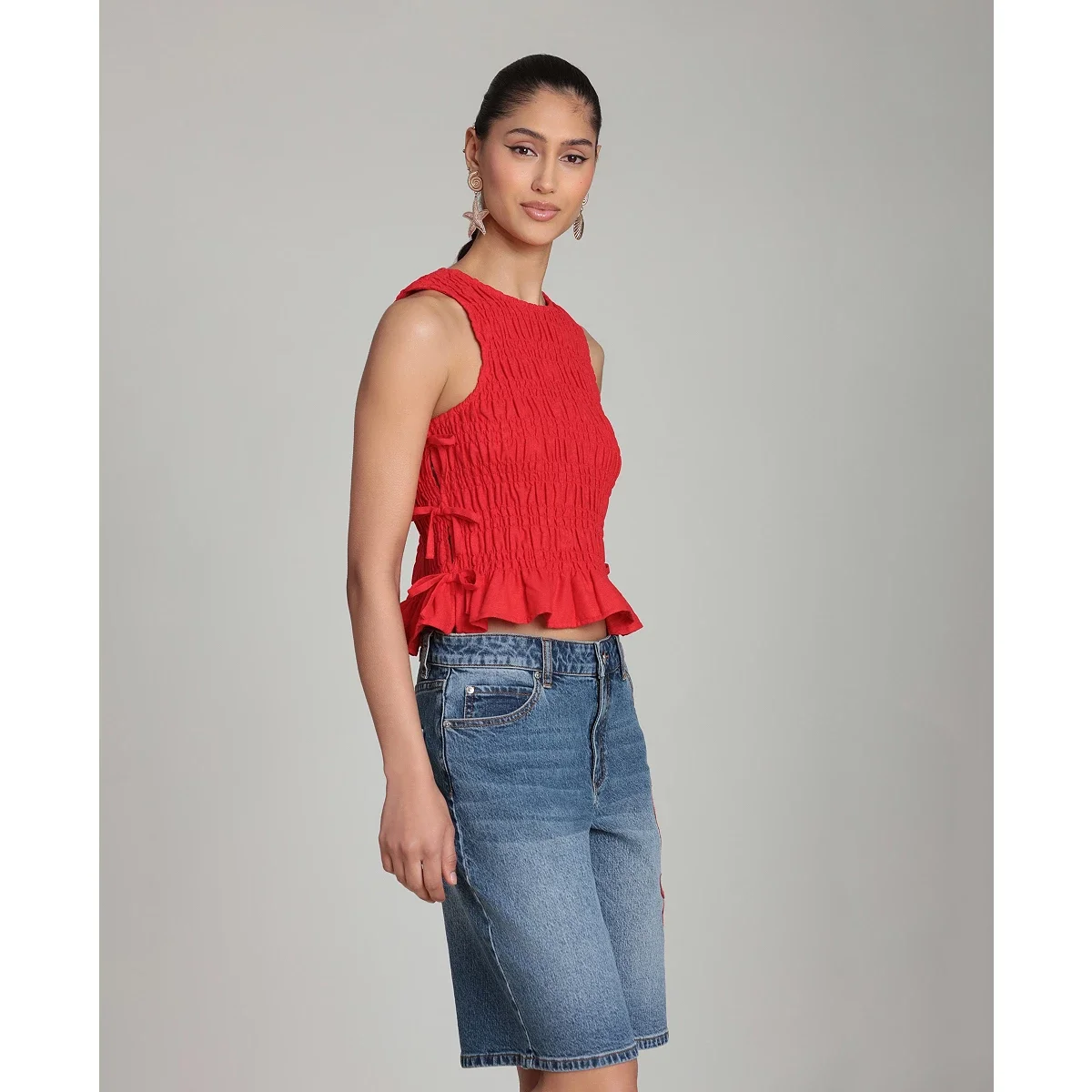 Blusa con Lazada Lateral y Fruncidos