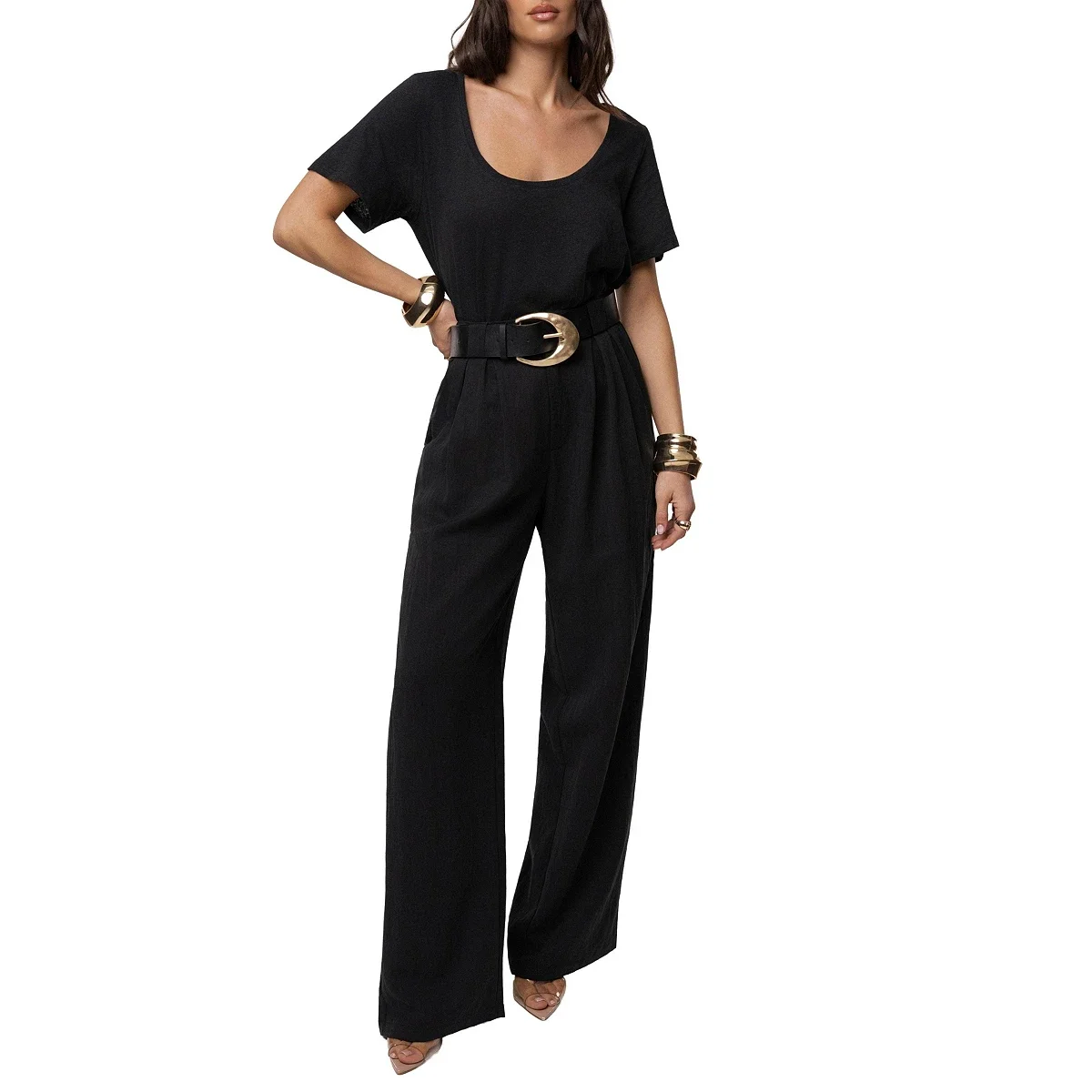 Pantalon de Tiro Alto Wide-Leg con Pliegues - imagen 5