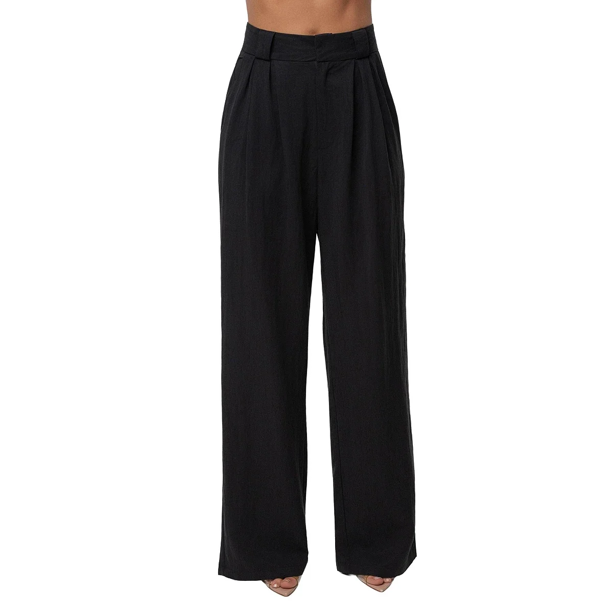 Pantalon de Tiro Alto Wide-Leg con Pliegues
