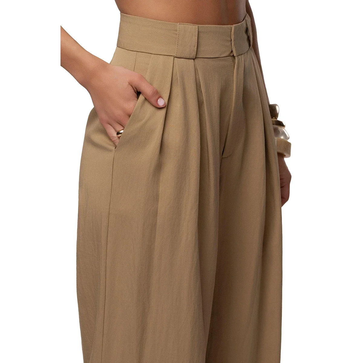 Pantalon de Tiro Alto Wide-Leg con Pliegues - imagen 4