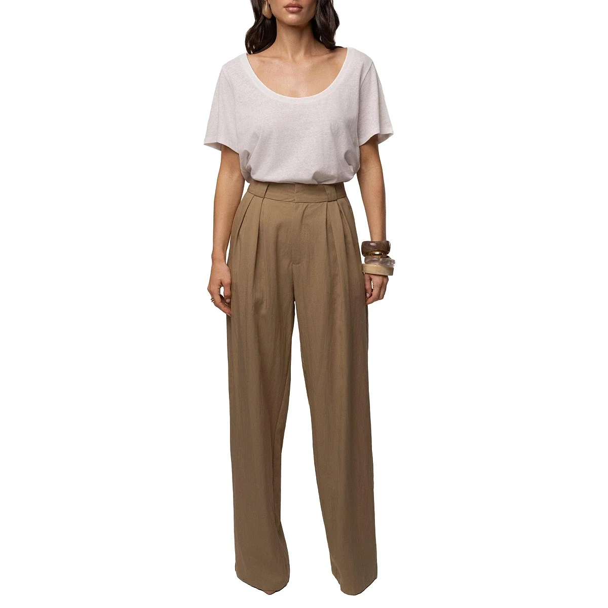 Pantalon de Tiro Alto Wide-Leg con Pliegues - imagen 5