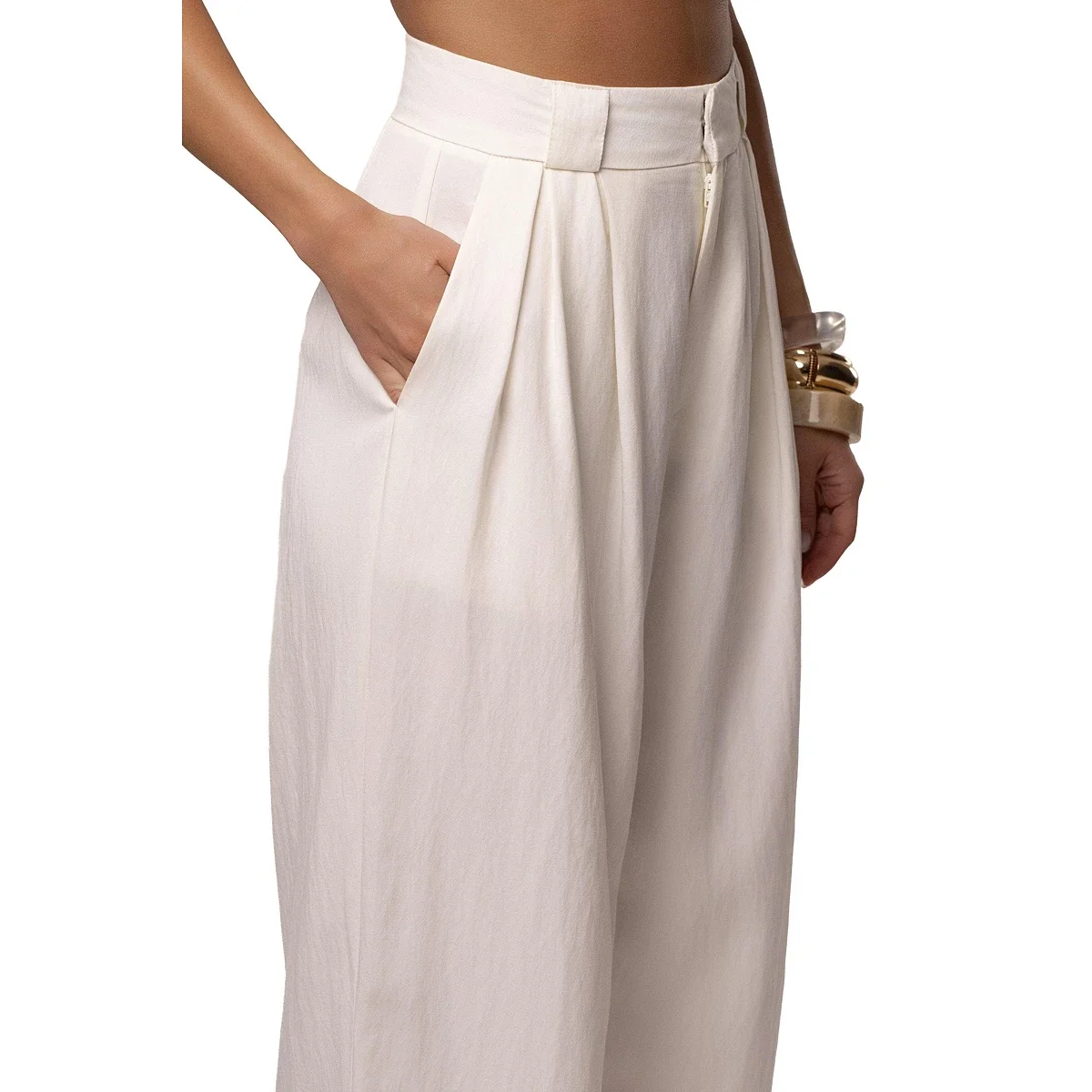 Pantalon de Tiro Alto Wide-Leg con Pliegues - imagen 4