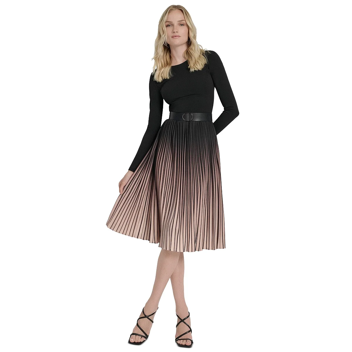 Vestido Midi Plisado con Cinturón