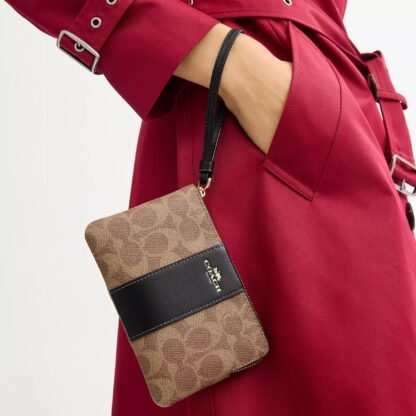Bolso de mano con cremallera en las esquinas, de lona distintiva cafe raya negra - Imagen 2