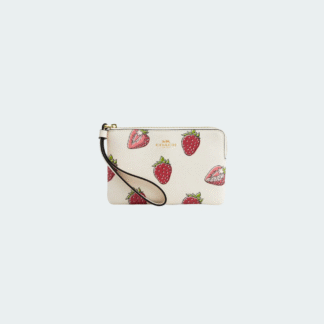 Bolso de mano con cremallera en las esquinas y estampado de fresas