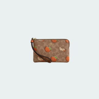 Bolso de mano con cremallera en las esquinas, de lona distintiva y estampado naranja
